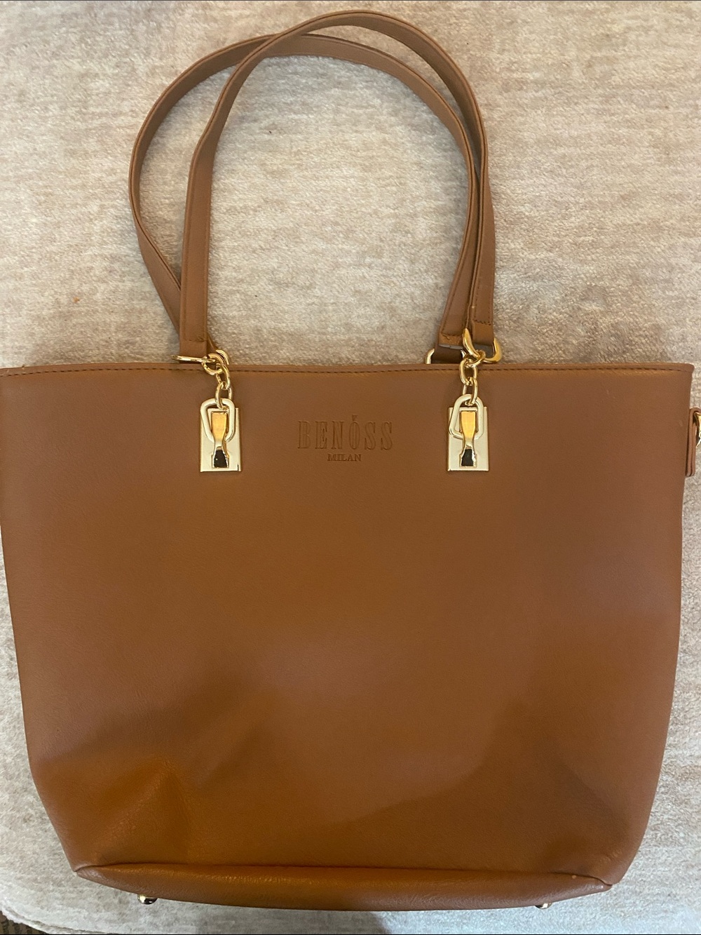 Milan Tan Leather Tote with Gold-Tone Hardware
